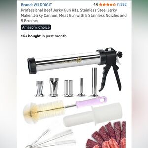 NEW Never opened. Beef Jerky Gun Kits Cannon 5 Stainless Nozzles and 5 Brushes